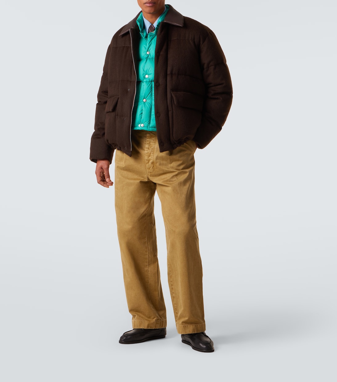 Daunenjacke aus Kamelhaar mit Leder | Auralee