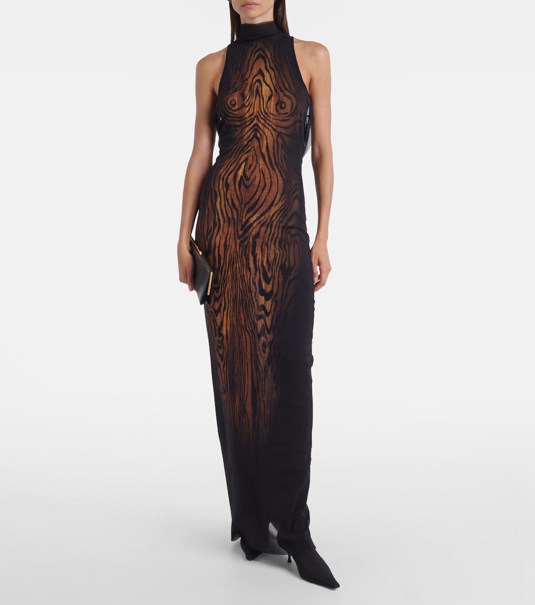 Wood printed mesh maxi dress | Jean Paul Gaultier