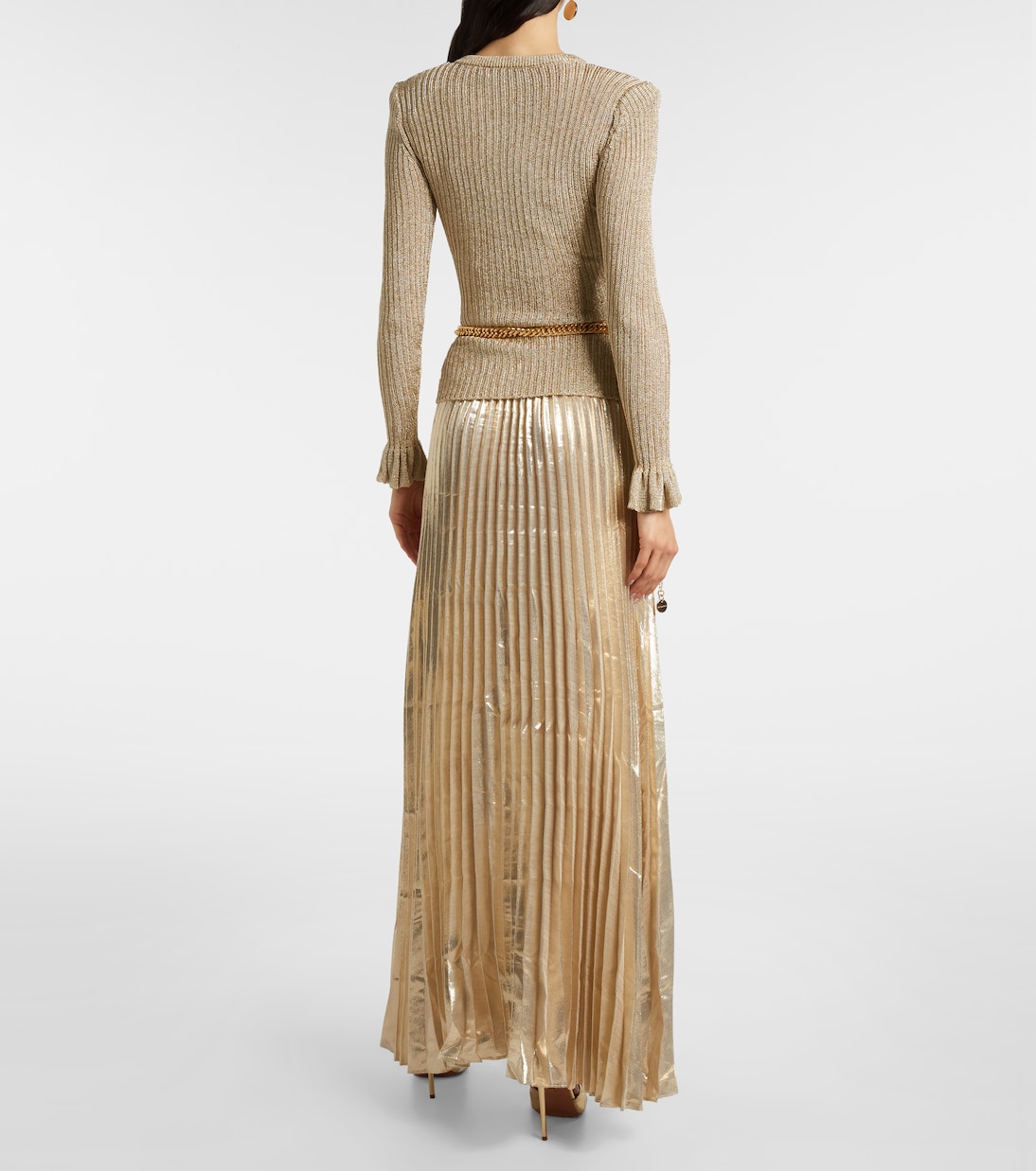 Verziertes Maxikleid aus Rippstrick und Lamé | Self-Portrait