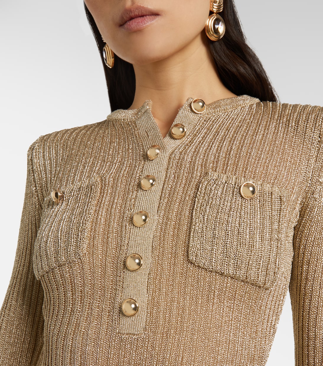 Verziertes Maxikleid aus Rippstrick und Lamé | Self-Portrait