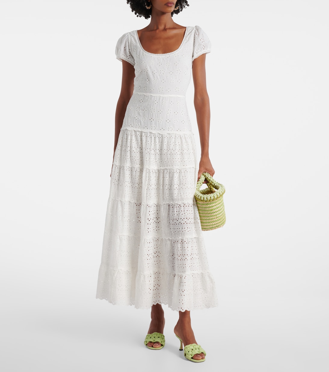 Vestido midi Remi de algodón con bordado inglés | Rixo