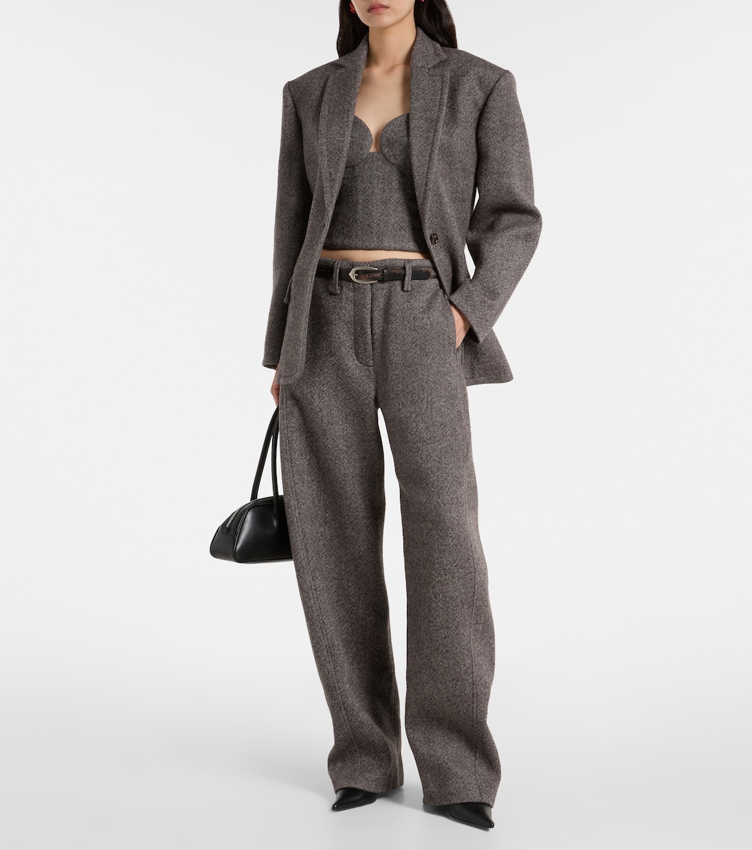 Low-rise herringbone wool-blend barrel-leg pants | Magda Butrym