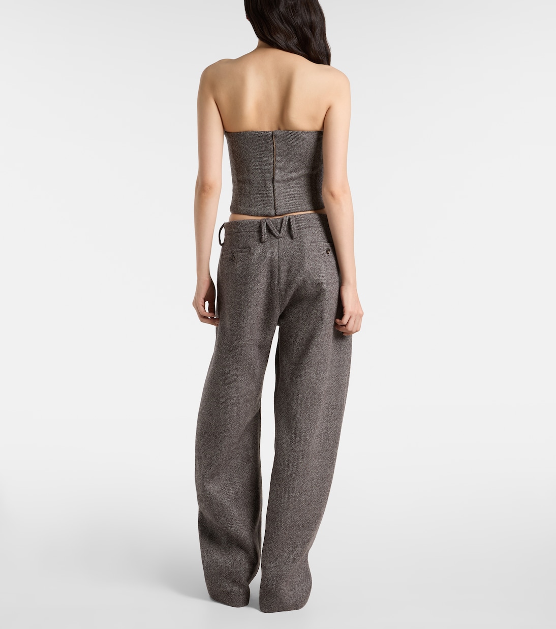 Low-rise herringbone wool-blend barrel-leg pants | Magda Butrym