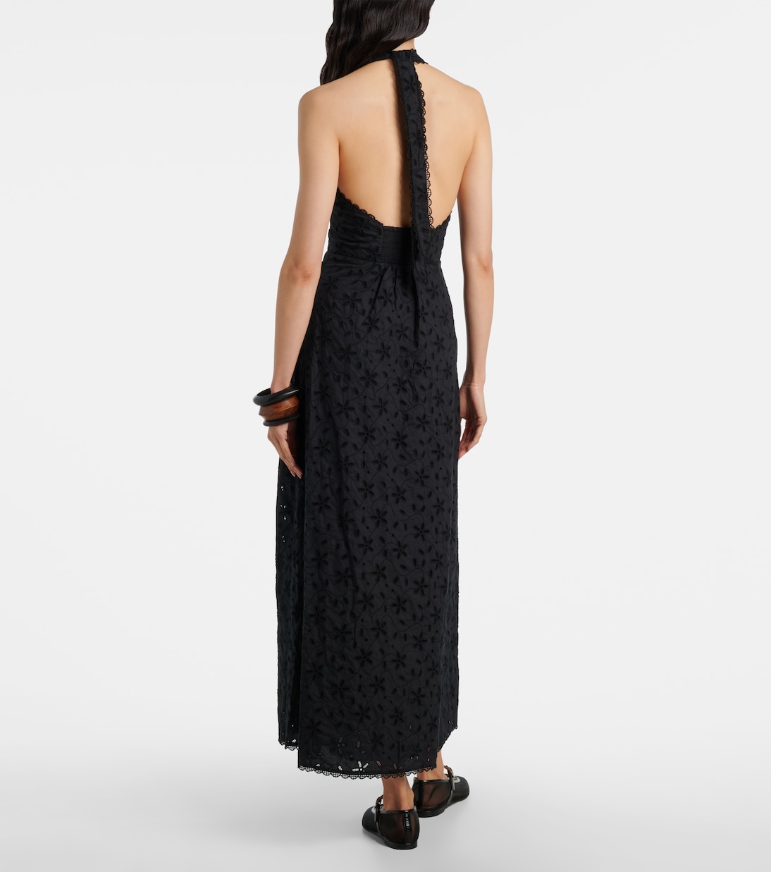 Salma embroidered halterneck cotton midi dress | Posse