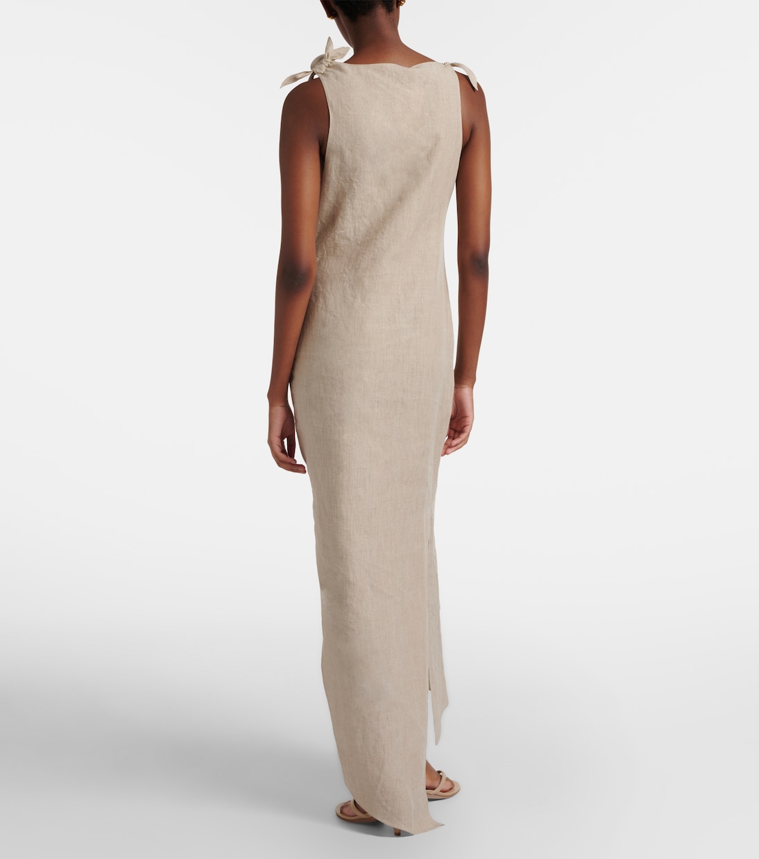 Floral-appliqué asymmetric linen maxi dress | Coperni