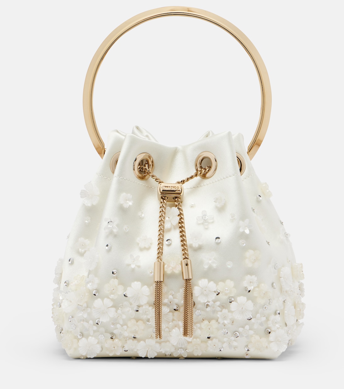 Bon Bon Small embellished satin bucket bag | Jimmy Choo