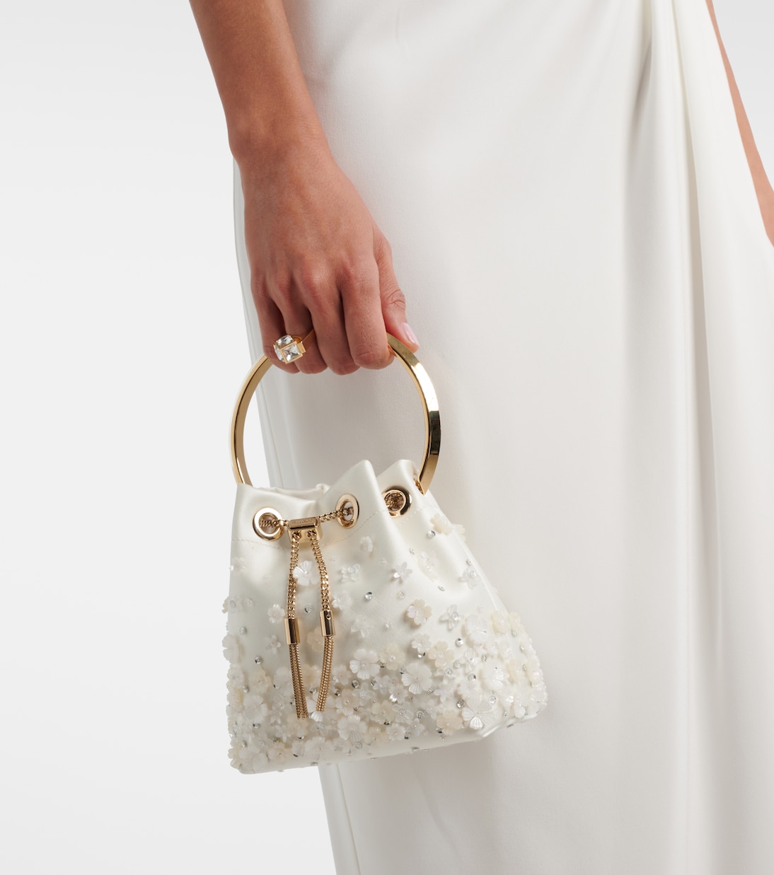 Bon Bon Small embellished satin bucket bag | Jimmy Choo