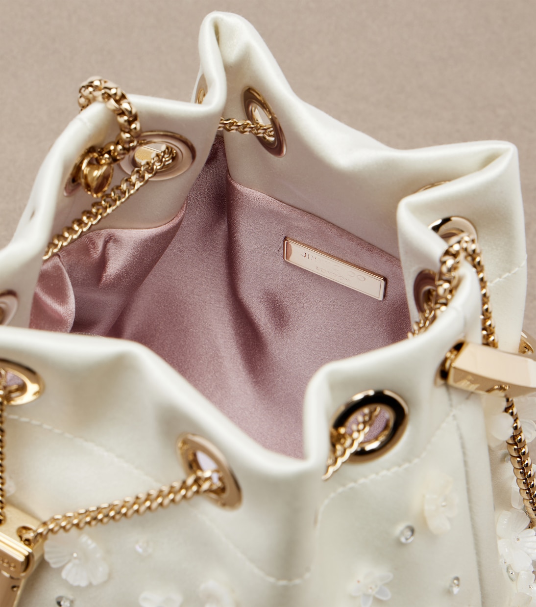 Bon Bon Small embellished satin bucket bag | Jimmy Choo