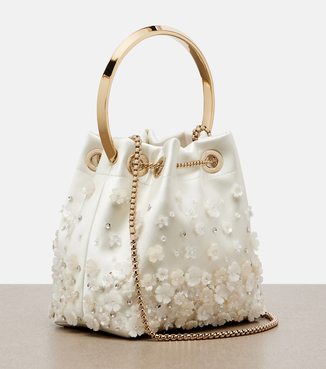 Bon Bon Small embellished satin bucket bag | Jimmy Choo