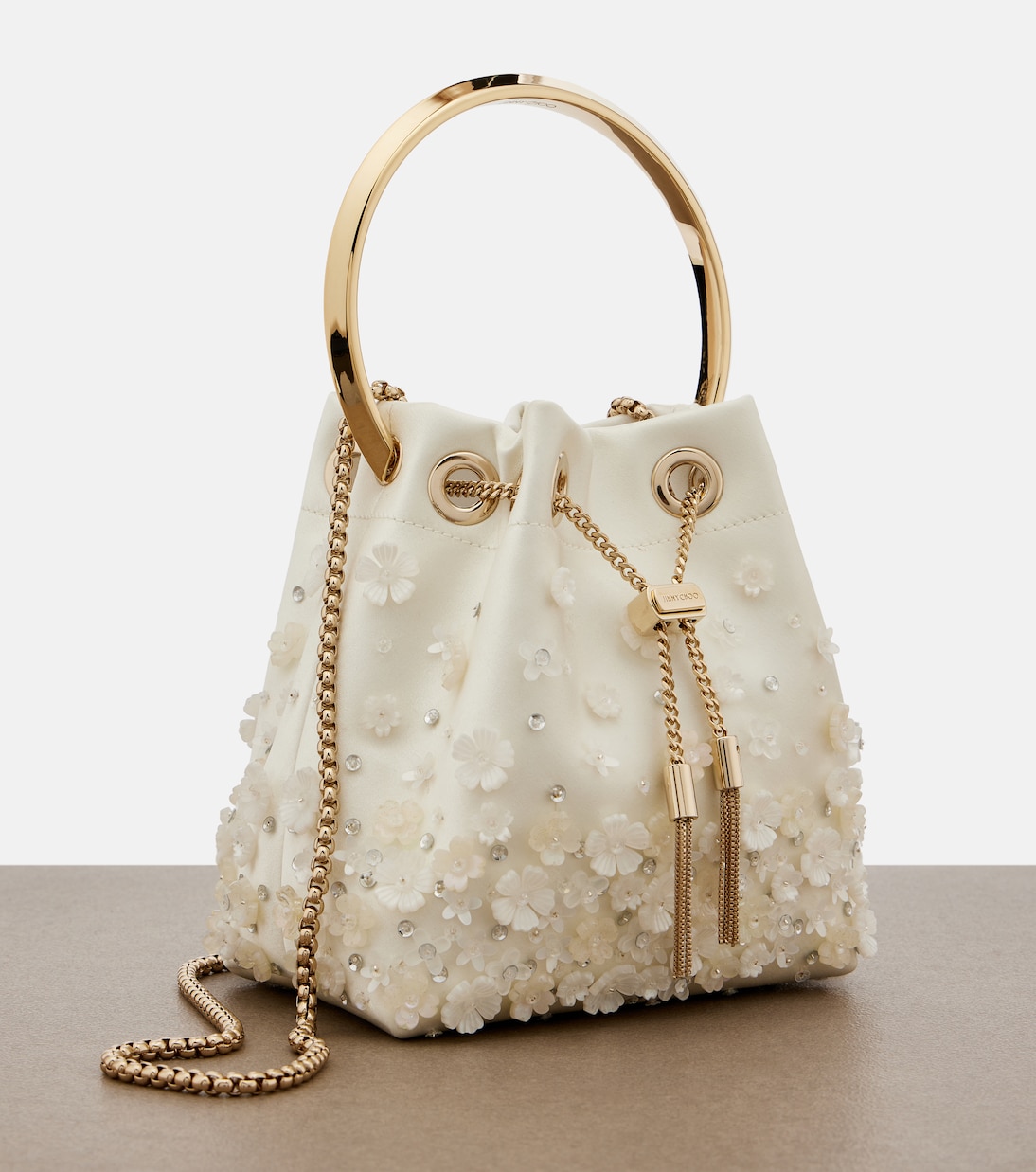 Bon Bon Small embellished satin bucket bag | Jimmy Choo