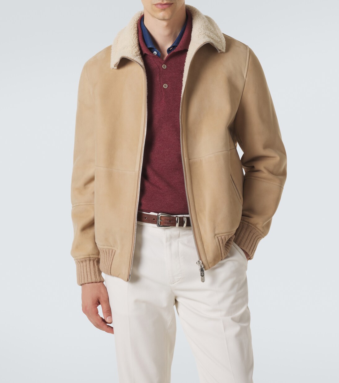 Shearling-lined suede bomber jacket | Brunello Cucinelli