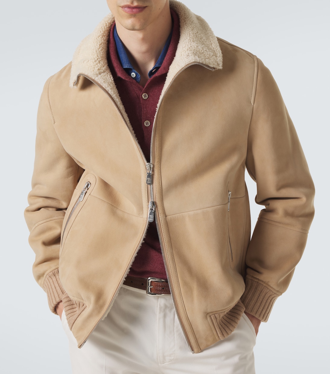 Shearling-lined suede bomber jacket | Brunello Cucinelli
