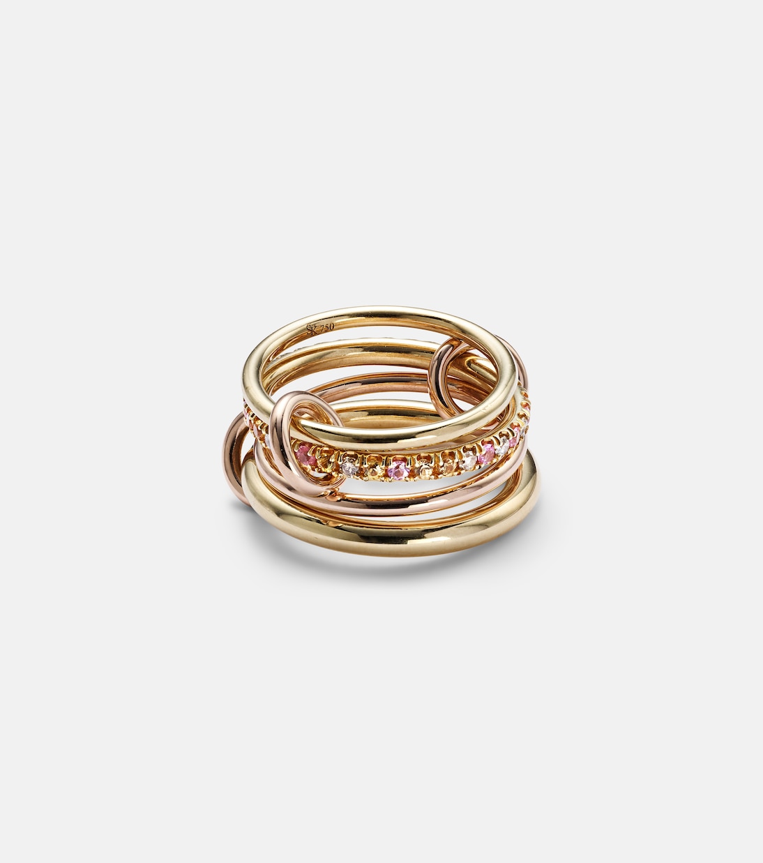 Nimbus 18kt gold and rose gold linked rings with sapphires and diamonds | Spinelli Kilcollin