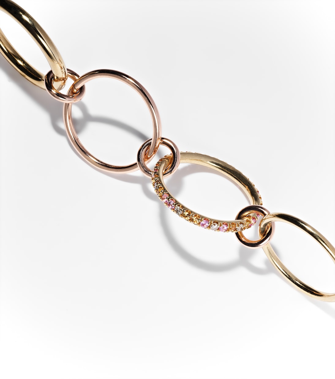 Nimbus 18kt gold and rose gold linked rings with sapphires and diamonds | Spinelli Kilcollin