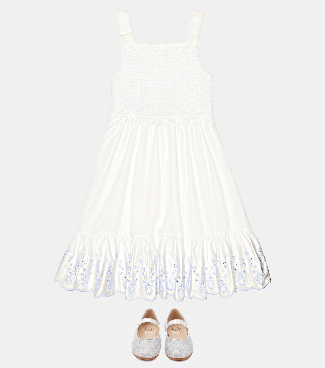 Smocked cotton poplin dress | Self-Portrait Kids