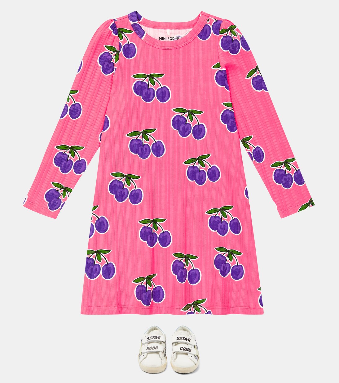 Plum rib-knit cotton-blend dress | Mini Rodini