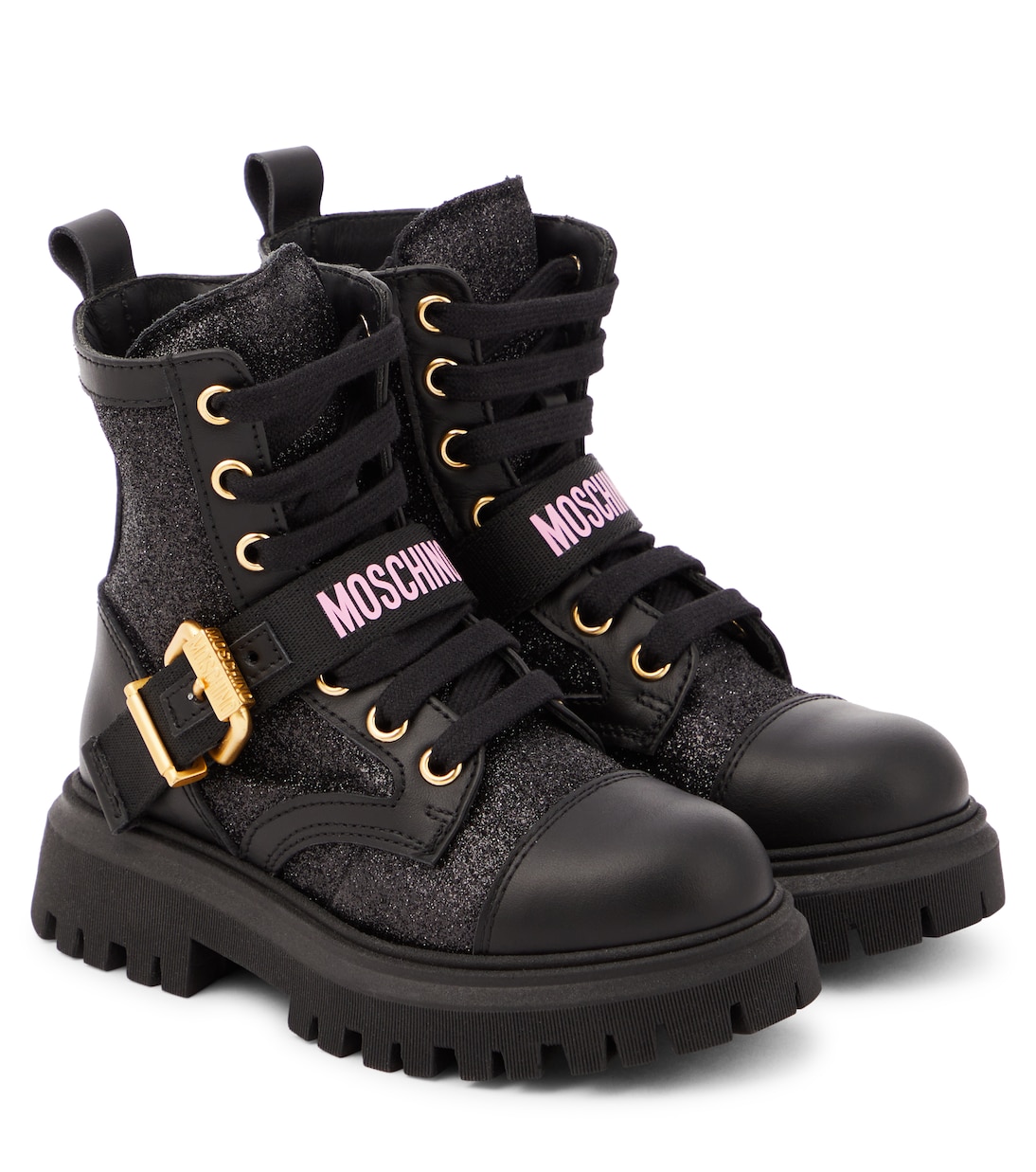 Logo leather-trimmed combat boots | Moschino Kids