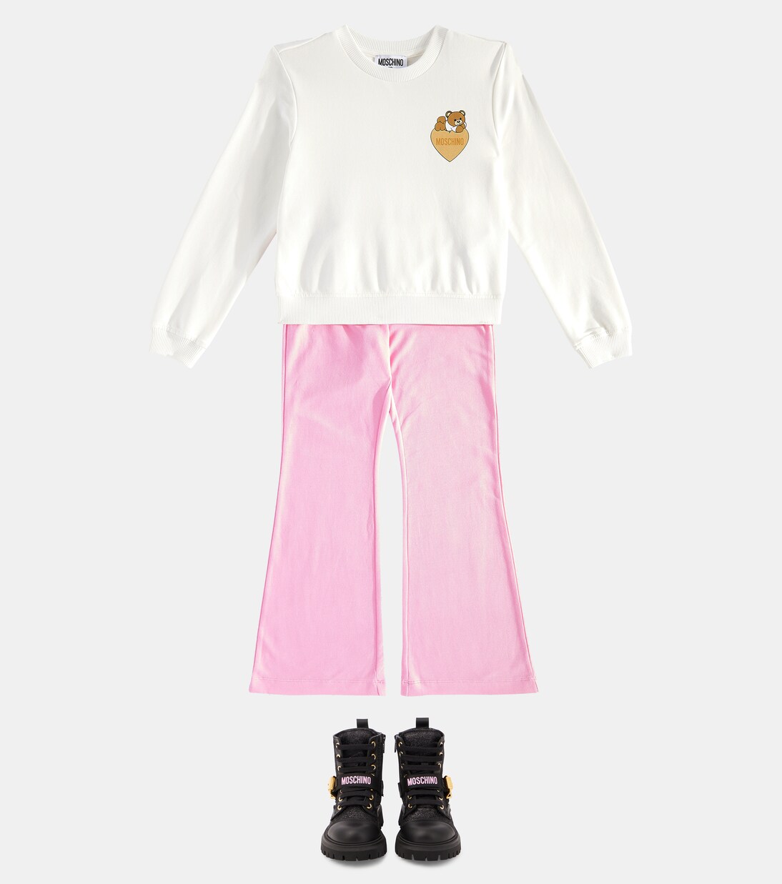 Logo leather-trimmed combat boots | Moschino Kids
