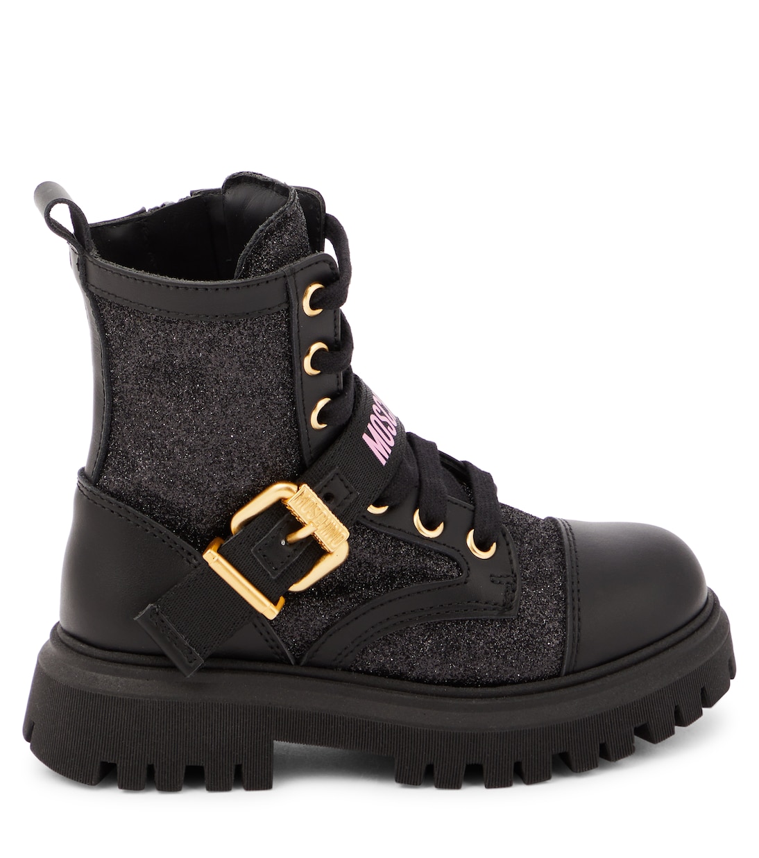 Logo leather-trimmed combat boots | Moschino Kids