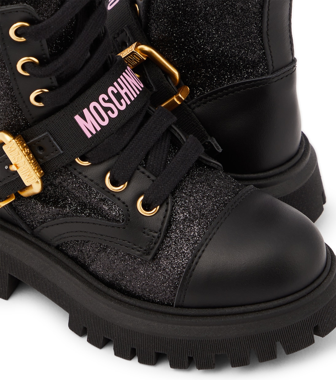 Logo leather-trimmed combat boots | Moschino Kids