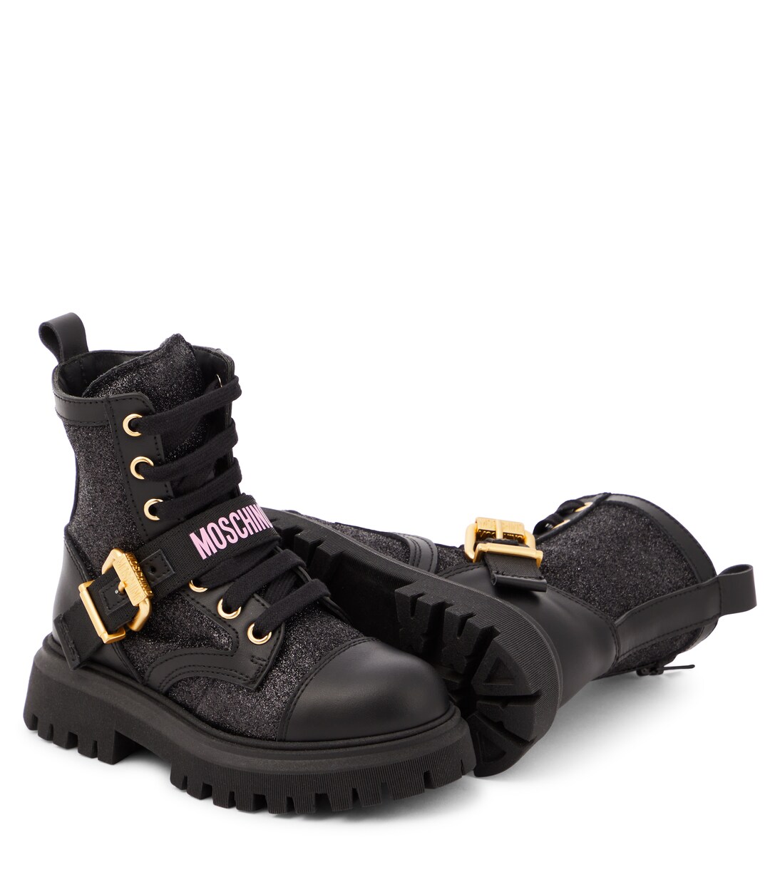 Logo leather-trimmed combat boots | Moschino Kids