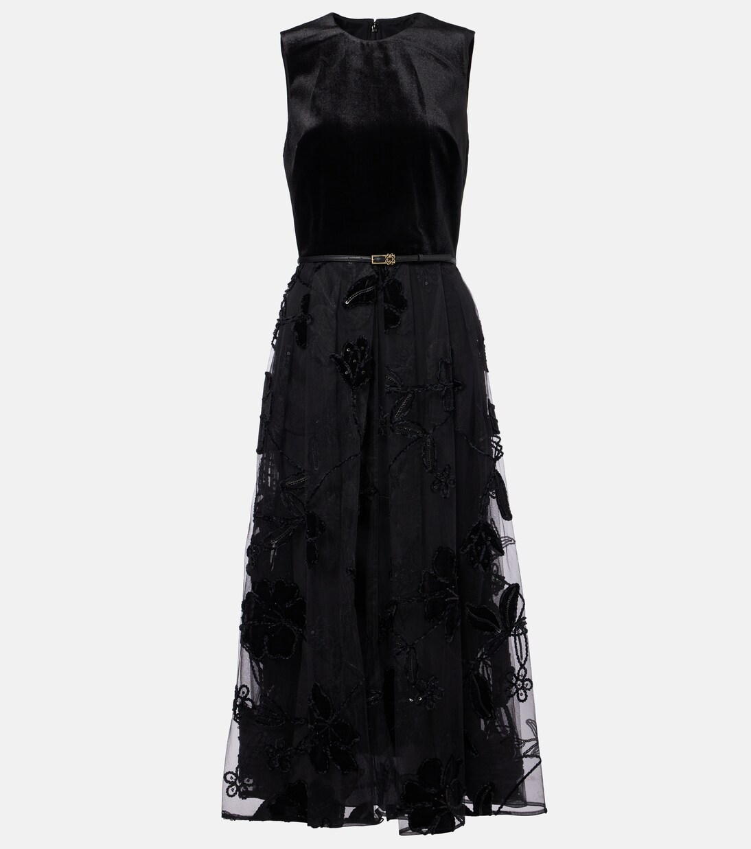 Robe midi brodée en tulle et velours | Elie Saab