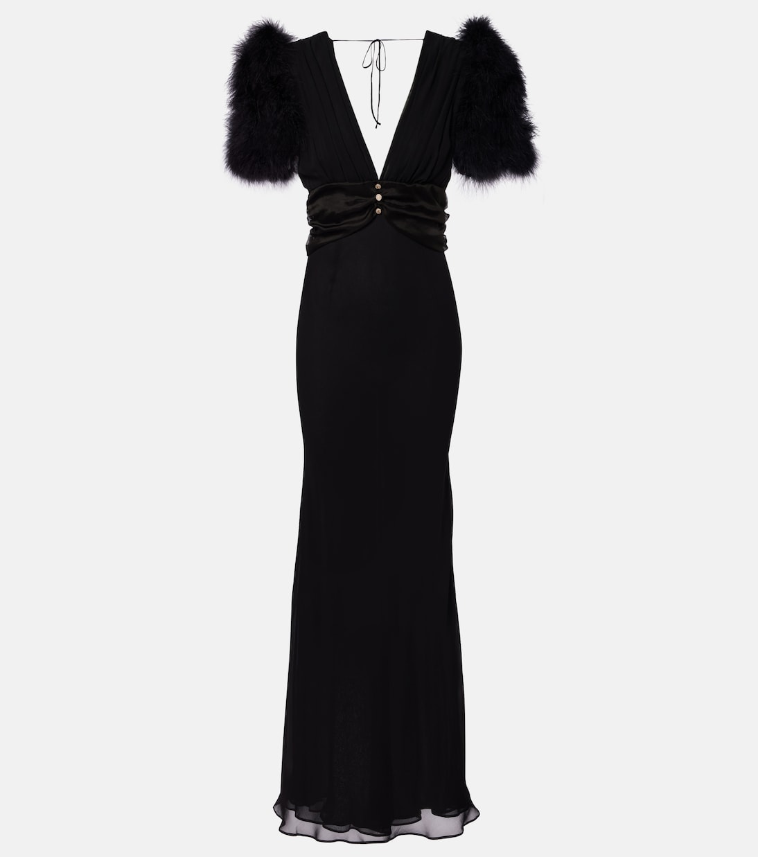 Robe aus Seiden-Georgette mit Federn | Alessandra Rich