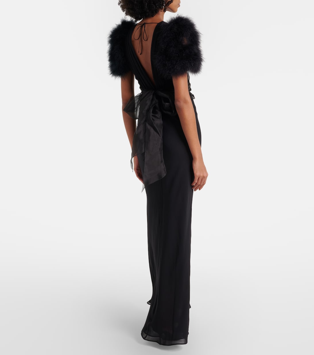 Robe aus Seiden-Georgette mit Federn | Alessandra Rich