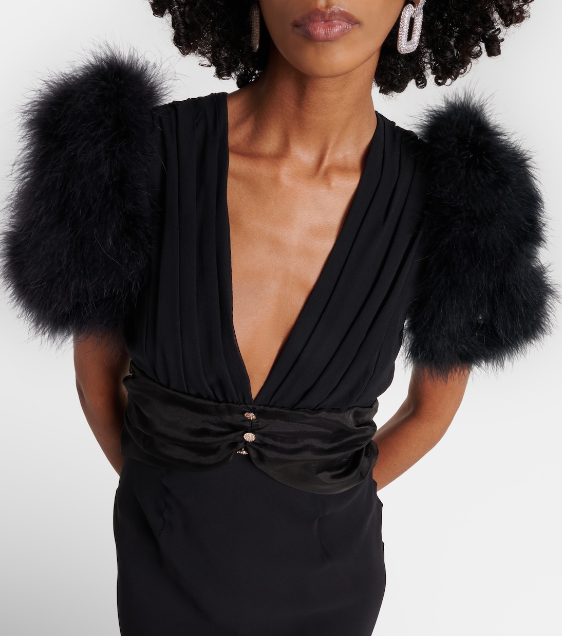 Robe aus Seiden-Georgette mit Federn | Alessandra Rich