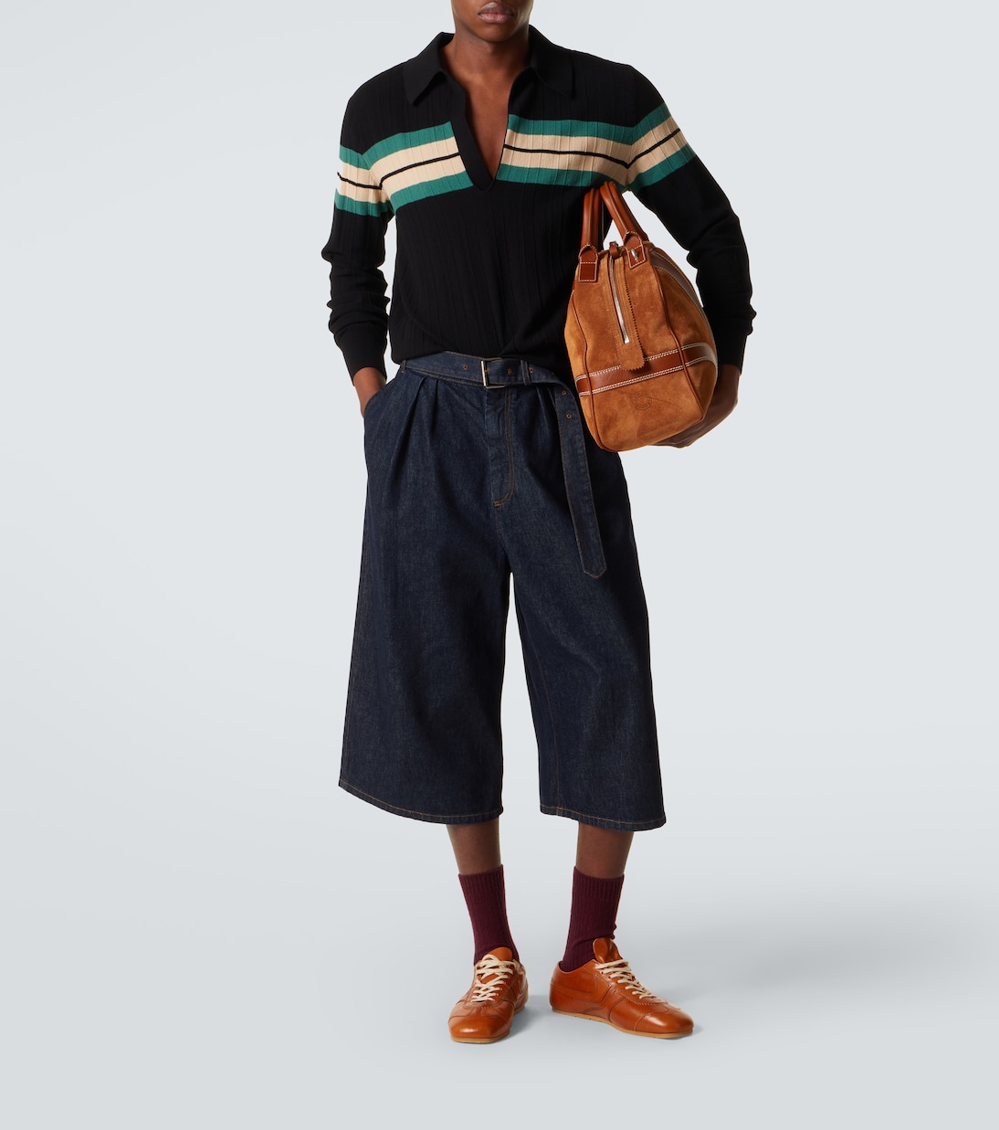 Belted denim Bermuda shorts | Dries Van Noten