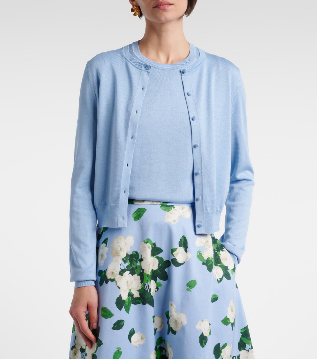 Cardigan cropped in seta e cotone | Carolina Herrera