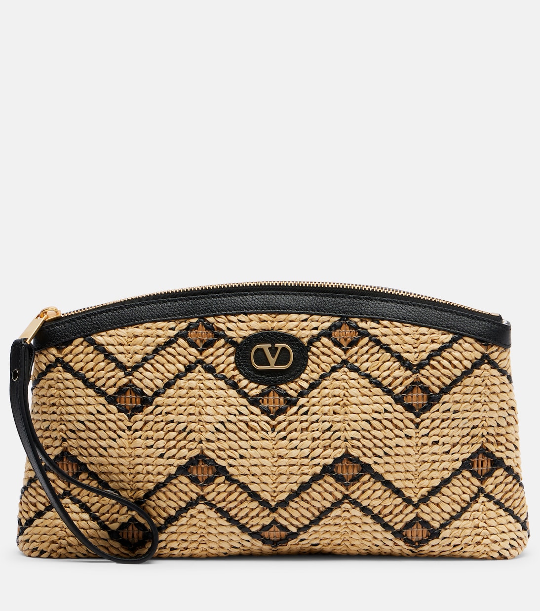 Clutch VLogo Small aus Raffiabast mit Leder | Valentino Garavani
