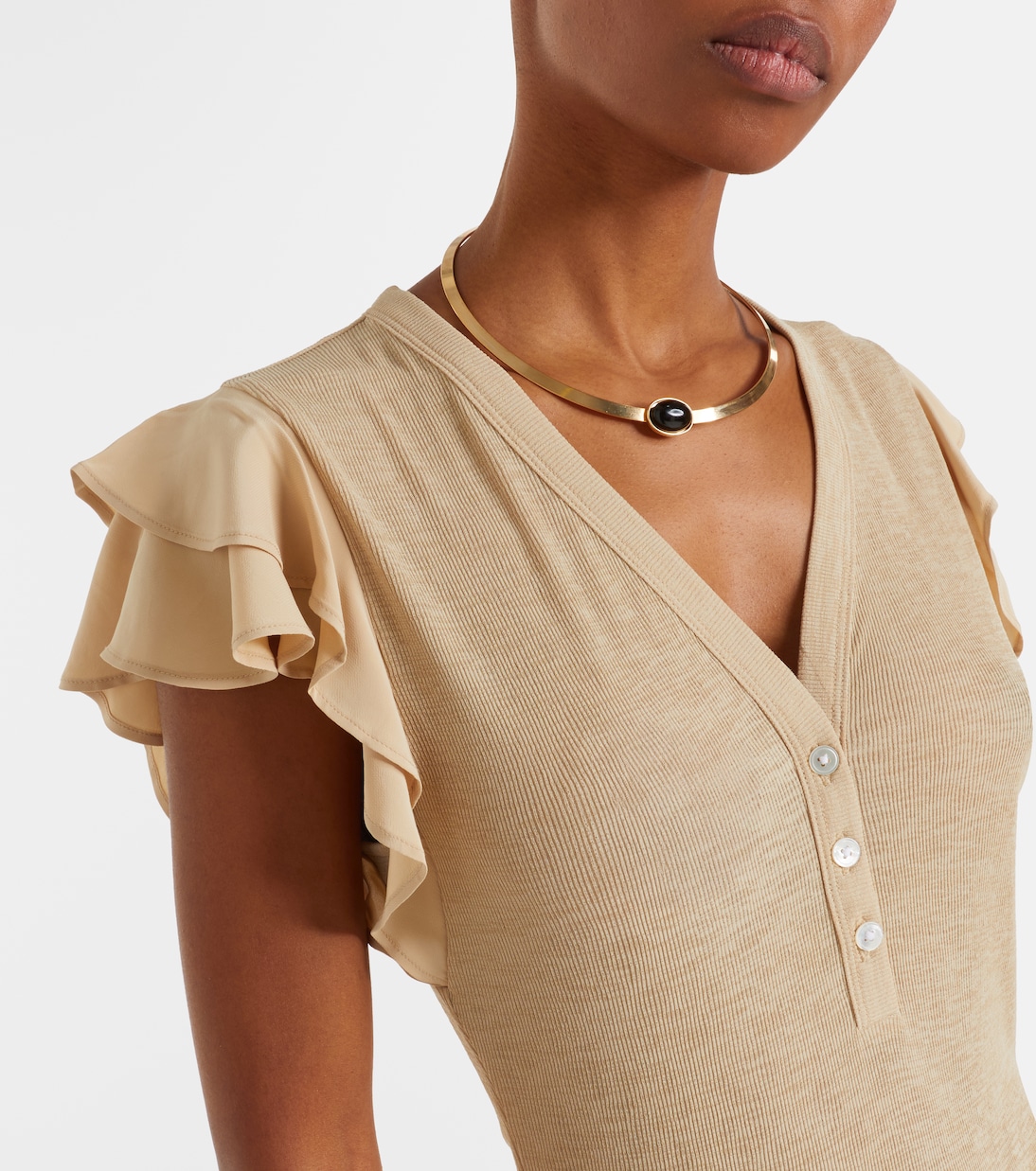 Aphrodite ribbed-knit ruffled top | Veronica Beard