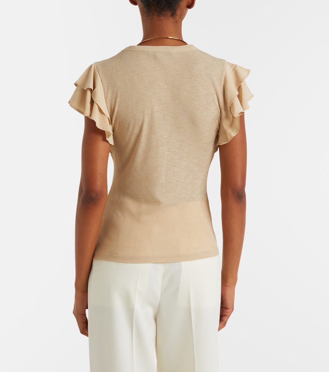 Aphrodite ribbed-knit ruffled top | Veronica Beard