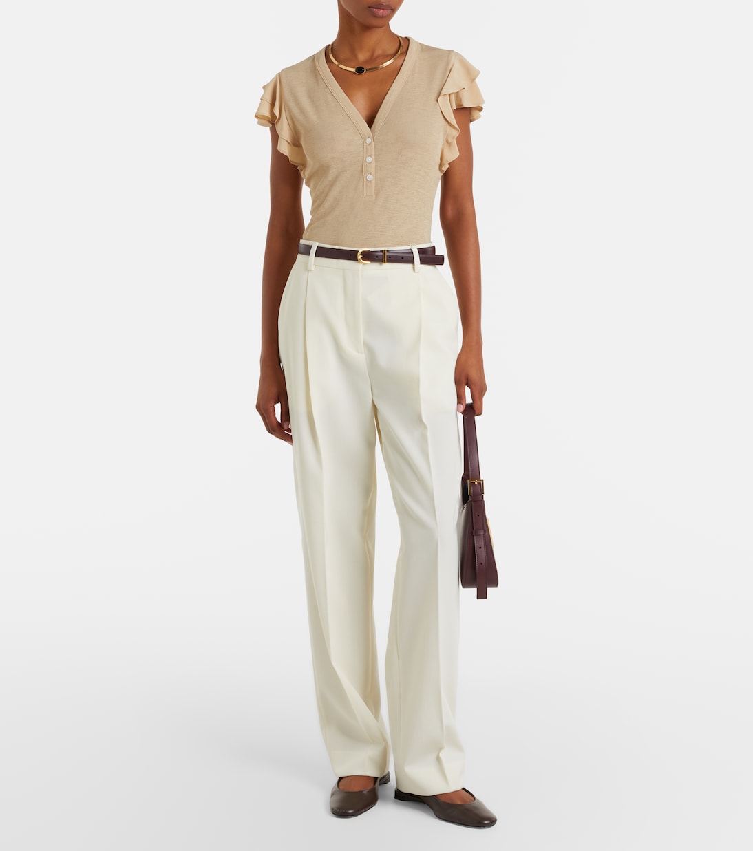 Aphrodite ribbed-knit ruffled top | Veronica Beard