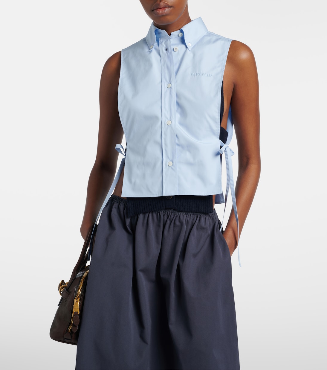 Cutout cropped cotton poplin shirt | Miu Miu