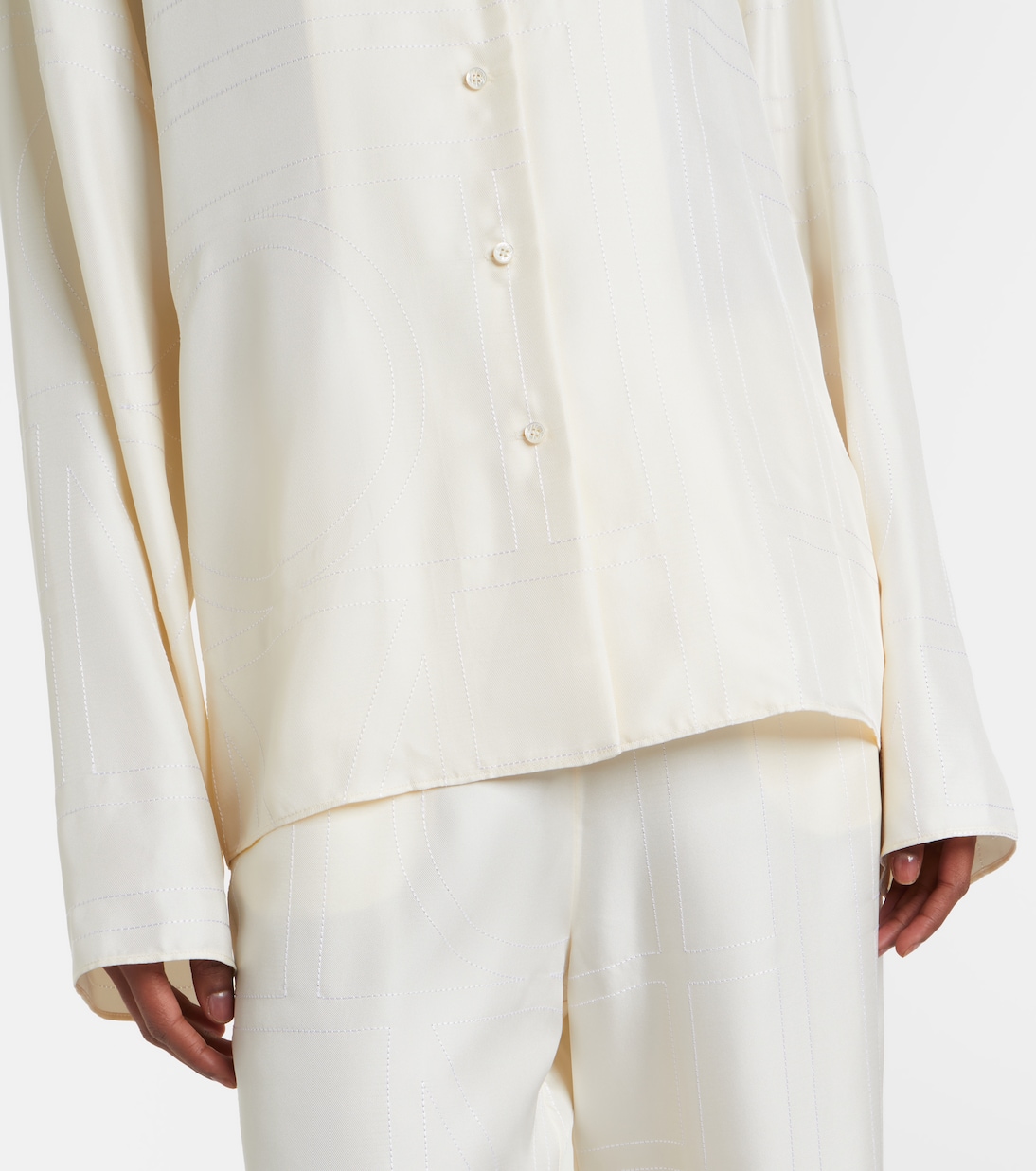 Monogram silk satin pajama shirt | Toteme
