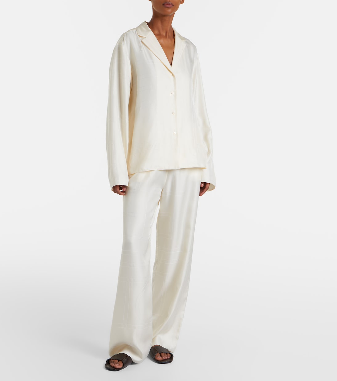 Monogram silk satin pajama shirt | Toteme