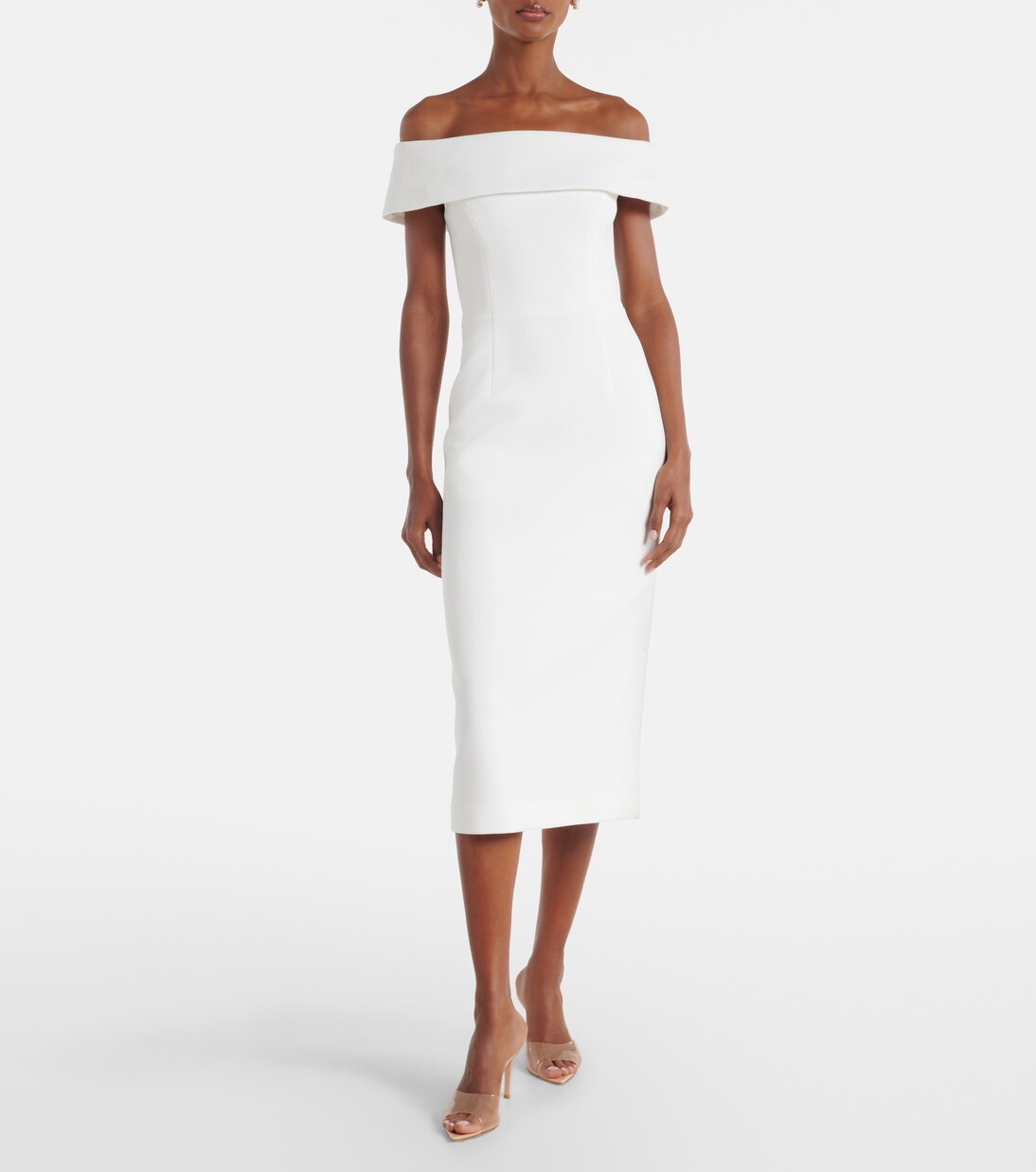 Robe de mariée Amore à encolure bardot en crêpe | Rebecca Vallance