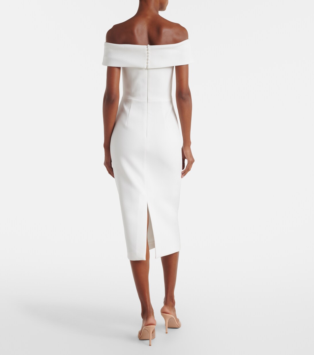 Robe de mariée Amore à encolure bardot en crêpe | Rebecca Vallance