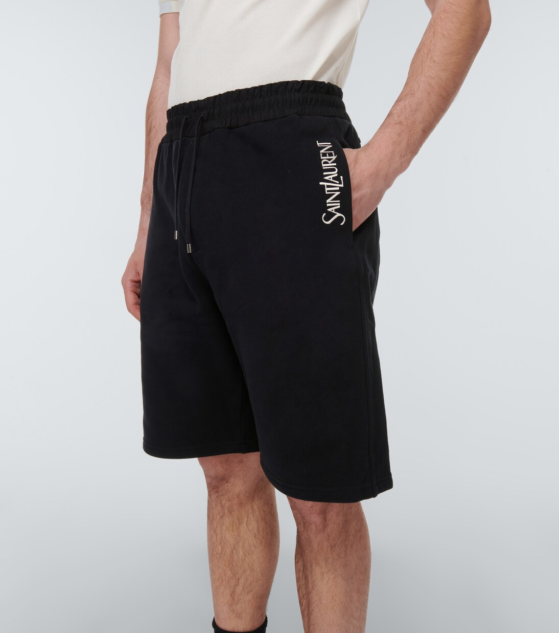 Embroidered cotton jersey track shorts | Saint Laurent