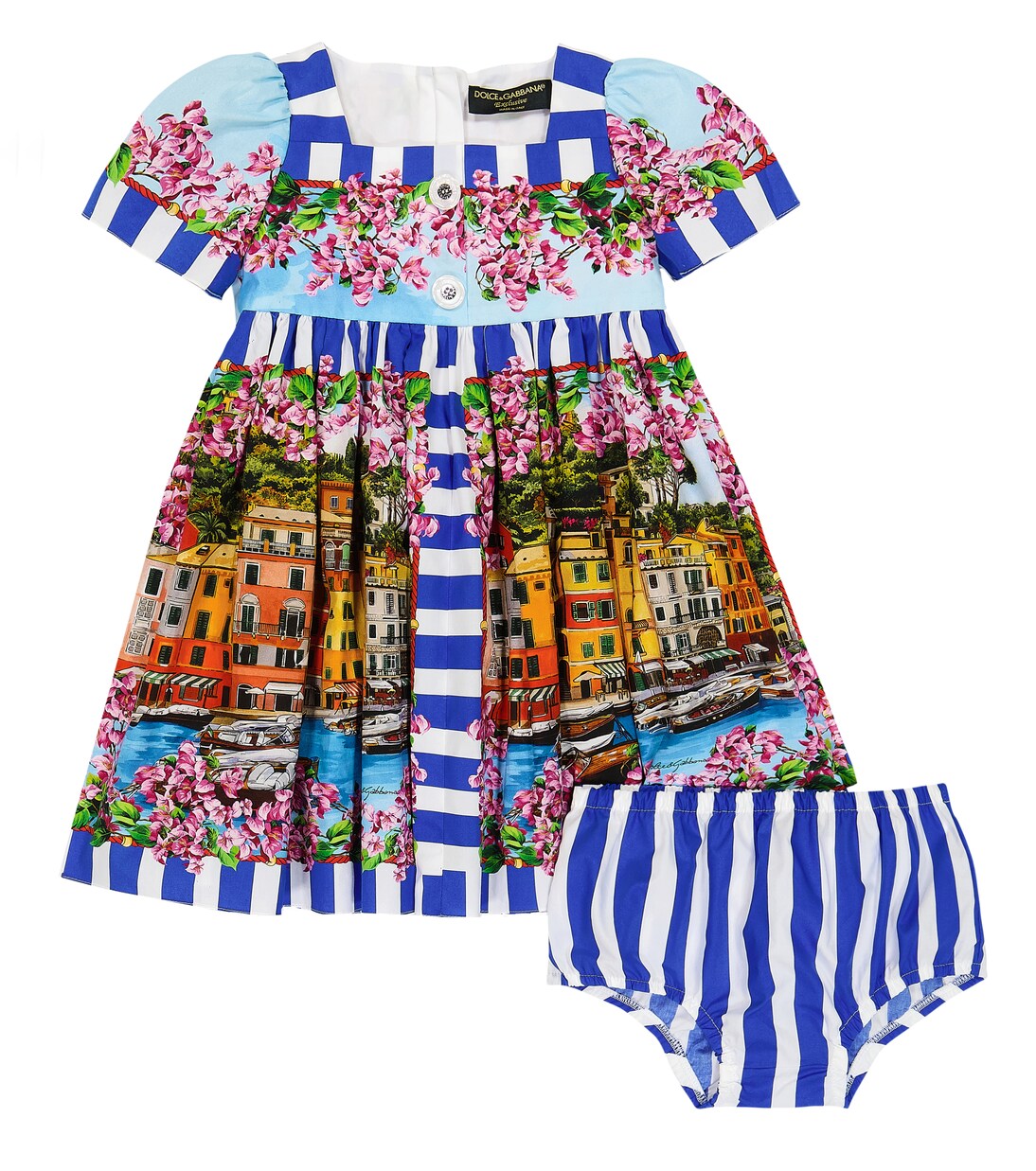 Bébé – Ensemble robe et culotte bloomer Portofino | Dolce&Gabbana Kids