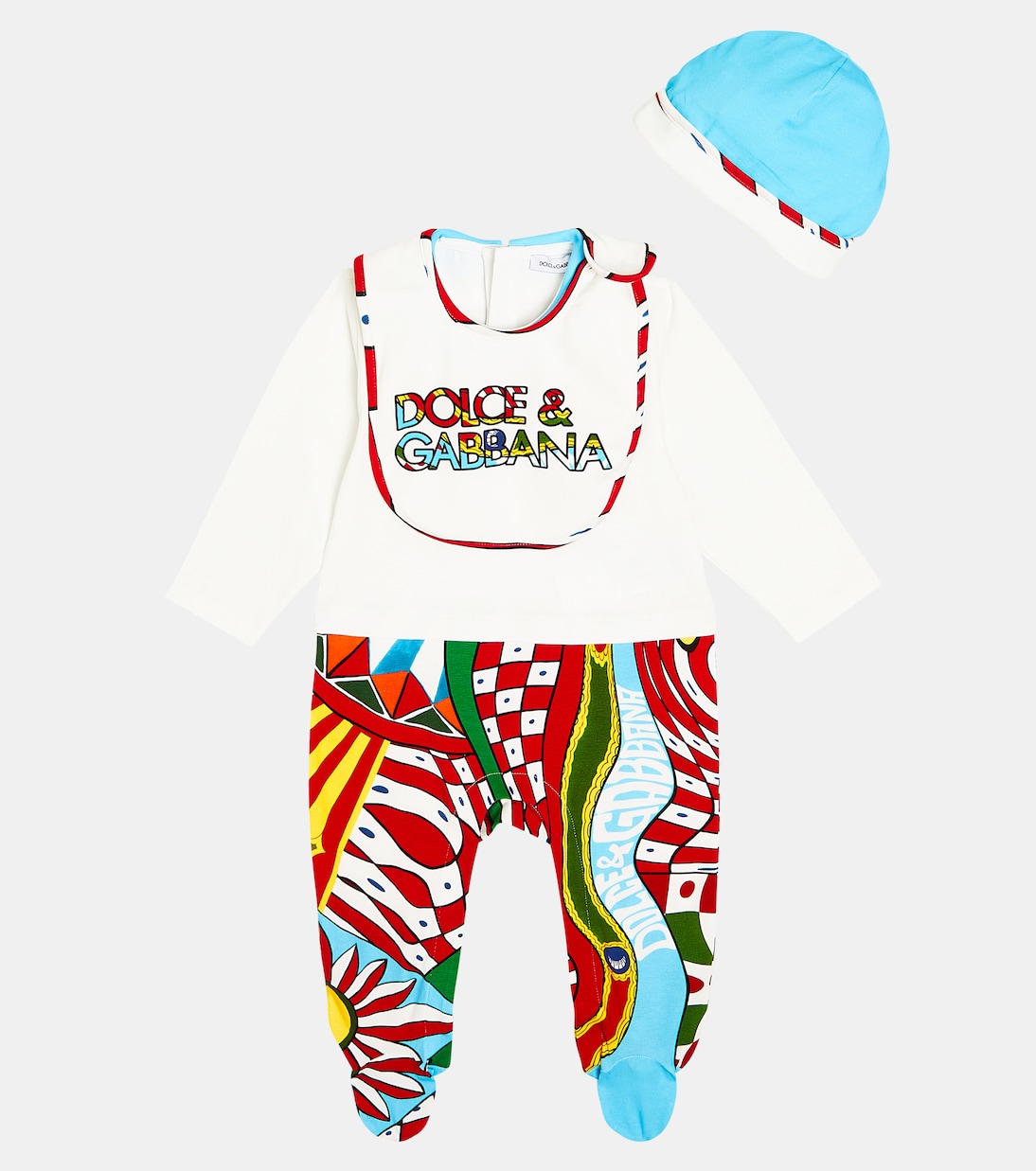 婴幼儿 — 棉质连身衣、围兜与便帽套装 | Dolce&Gabbana Kids