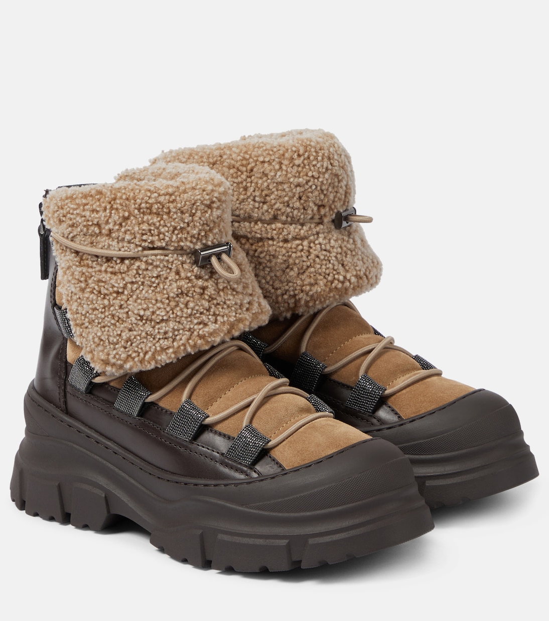 Schneestiefel aus Veloursleder mit Shearling | Brunello Cucinelli