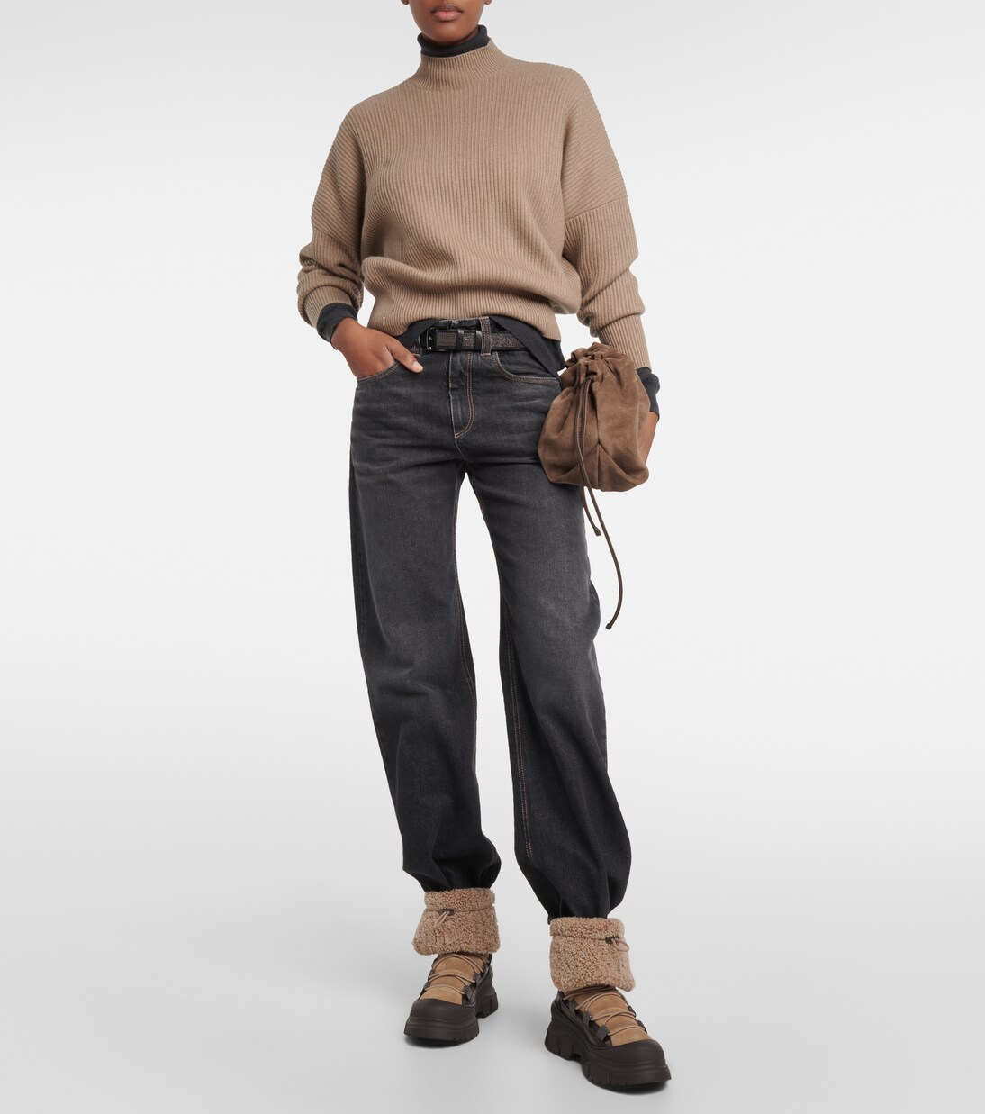 Schneestiefel aus Veloursleder mit Shearling | Brunello Cucinelli