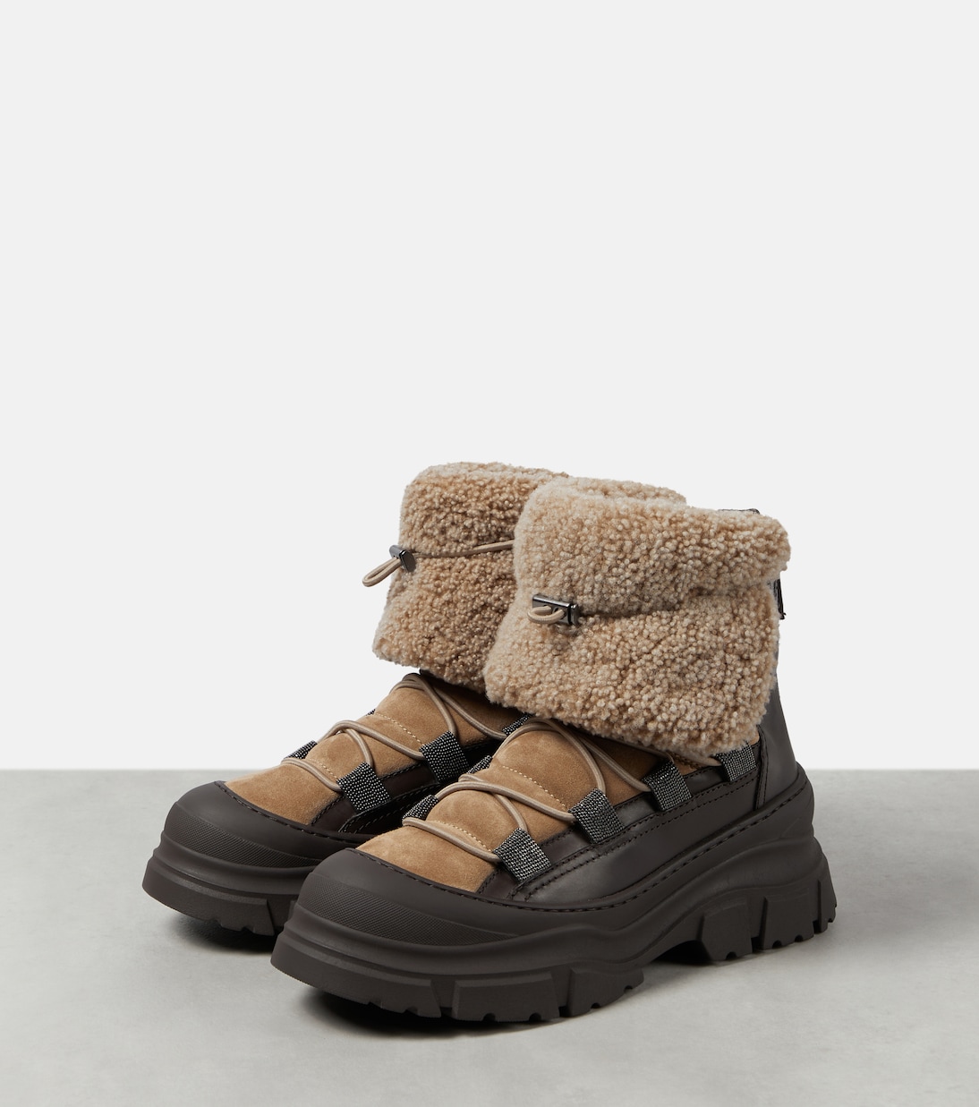 Schneestiefel aus Veloursleder mit Shearling | Brunello Cucinelli