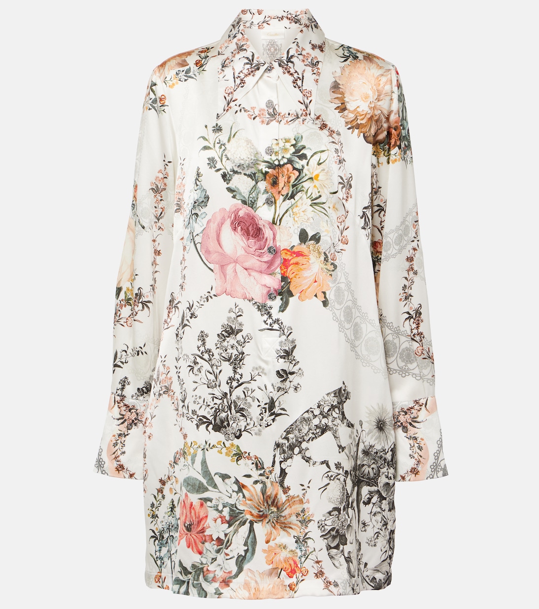 Robe chemise en satin de soie à fleurs | Camilla