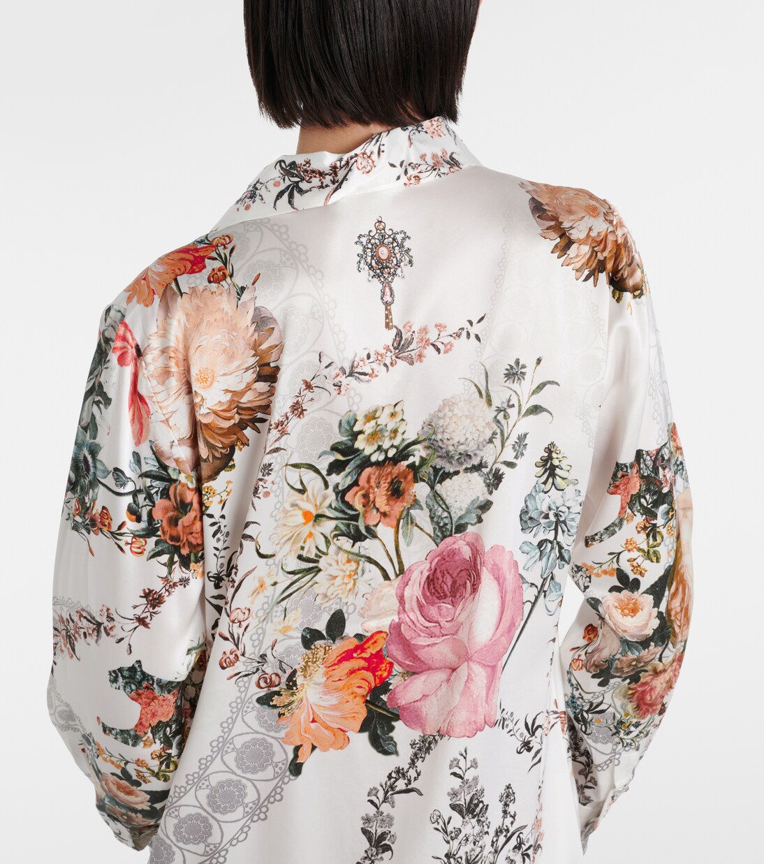 Robe chemise en satin de soie à fleurs | Camilla