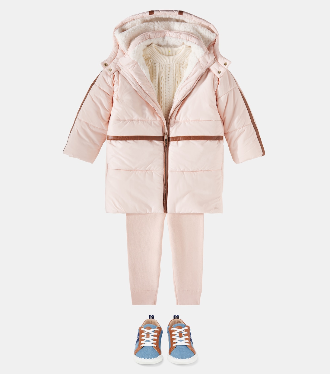 Faux leather-trimmed puffer coat | Chloé Kids