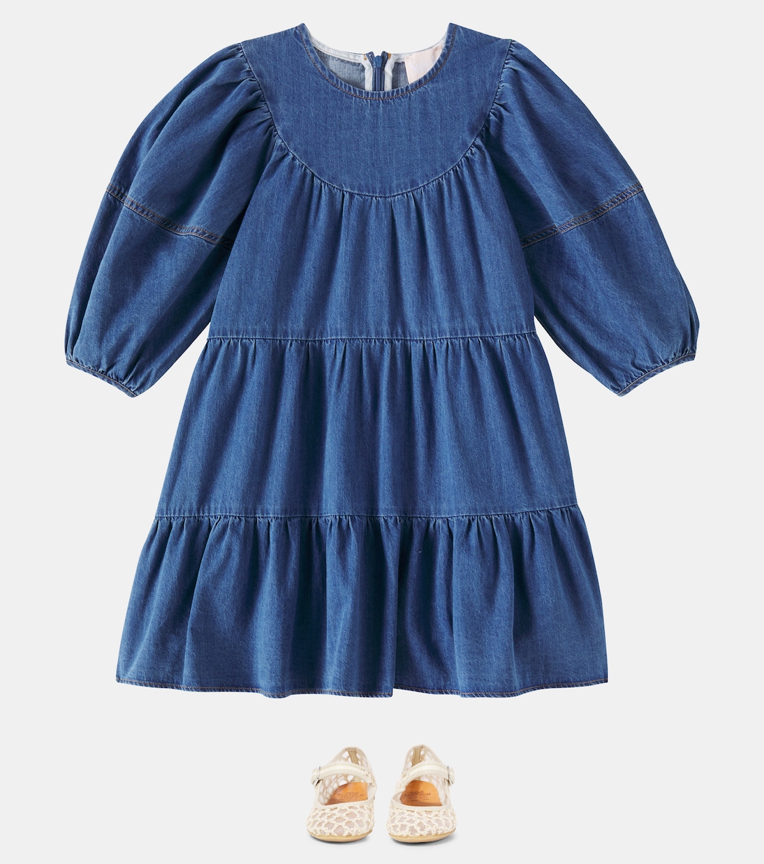 Balloon-sleeve cotton chambray dress | Petite Amalie  